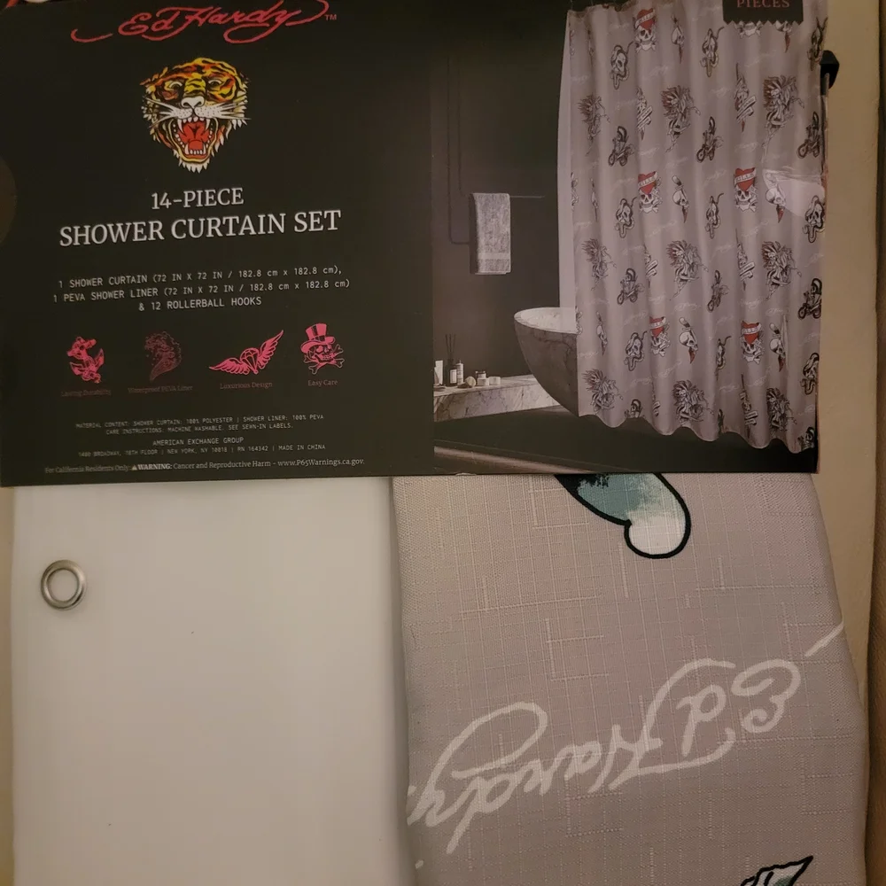 Ed Hardy Shower Curtain Set with Tiger Design